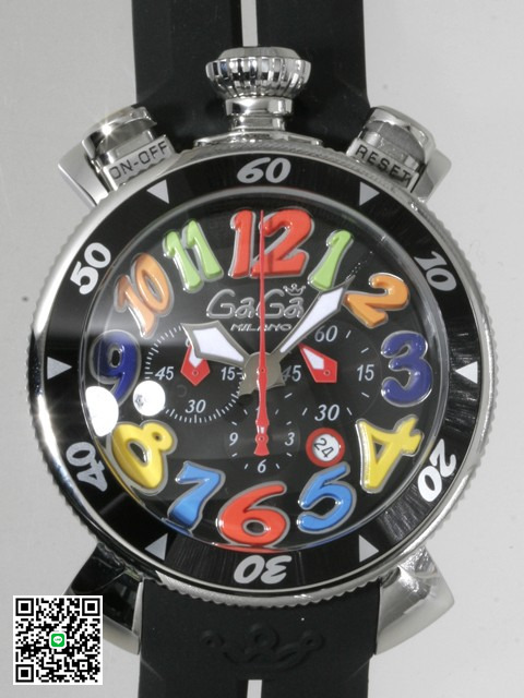 ガガ･ミラノ クロノ48mm クォーツ 6050.2 ブラックラバー スーパーコピー