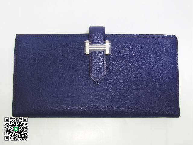 エルメス ベアンスフレ 二つ折り長財布 シェーブル アイリス 金具 シルバー hq013 スーパーコピー