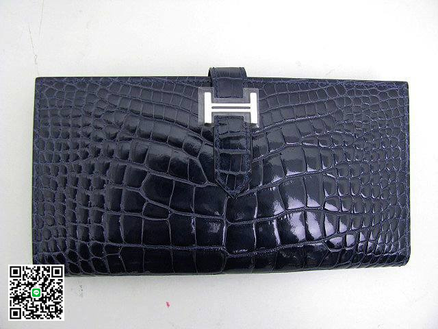 エルメス ベアンスフレ二つ折長財布 アリゲーター ブルーアビス 金具 シルバー hq019 スーパーコピー