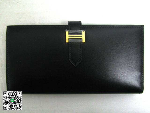 エルメス ベアン二つ折長財布 ﾌﾞﾗｯｸ P刻 G金具 hq027 スーパーコピー