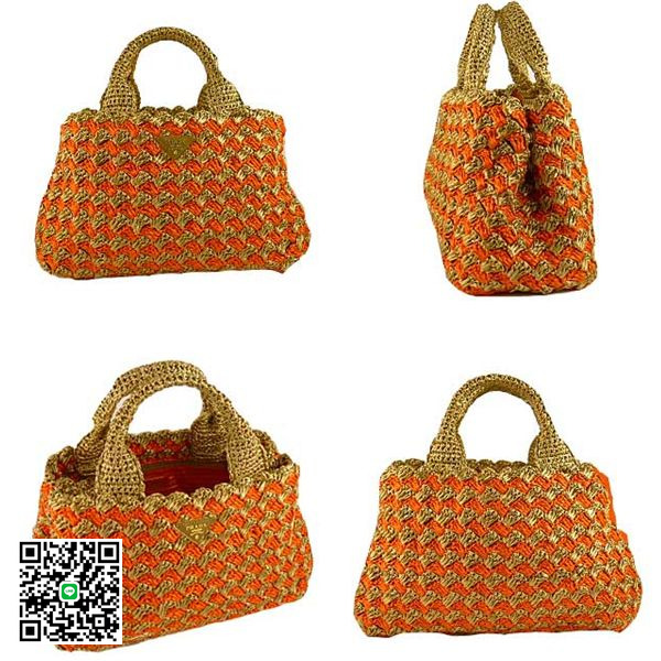 PRADA プラダ 2012年春夏新作 RAFFIA CROCHETかごバッグ NATURALE-PAPAYA pb478-BN2303 スーパーコピー
