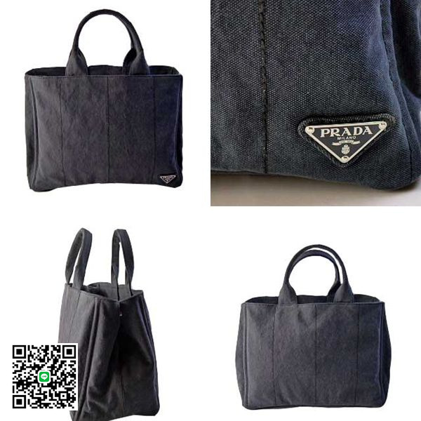 PRADA プラダ 2011年春夏新作 ロゴプレート付きキャンバストートバッグ デニムブラック（BLEU）pb387-VA0904 スーパーコピー